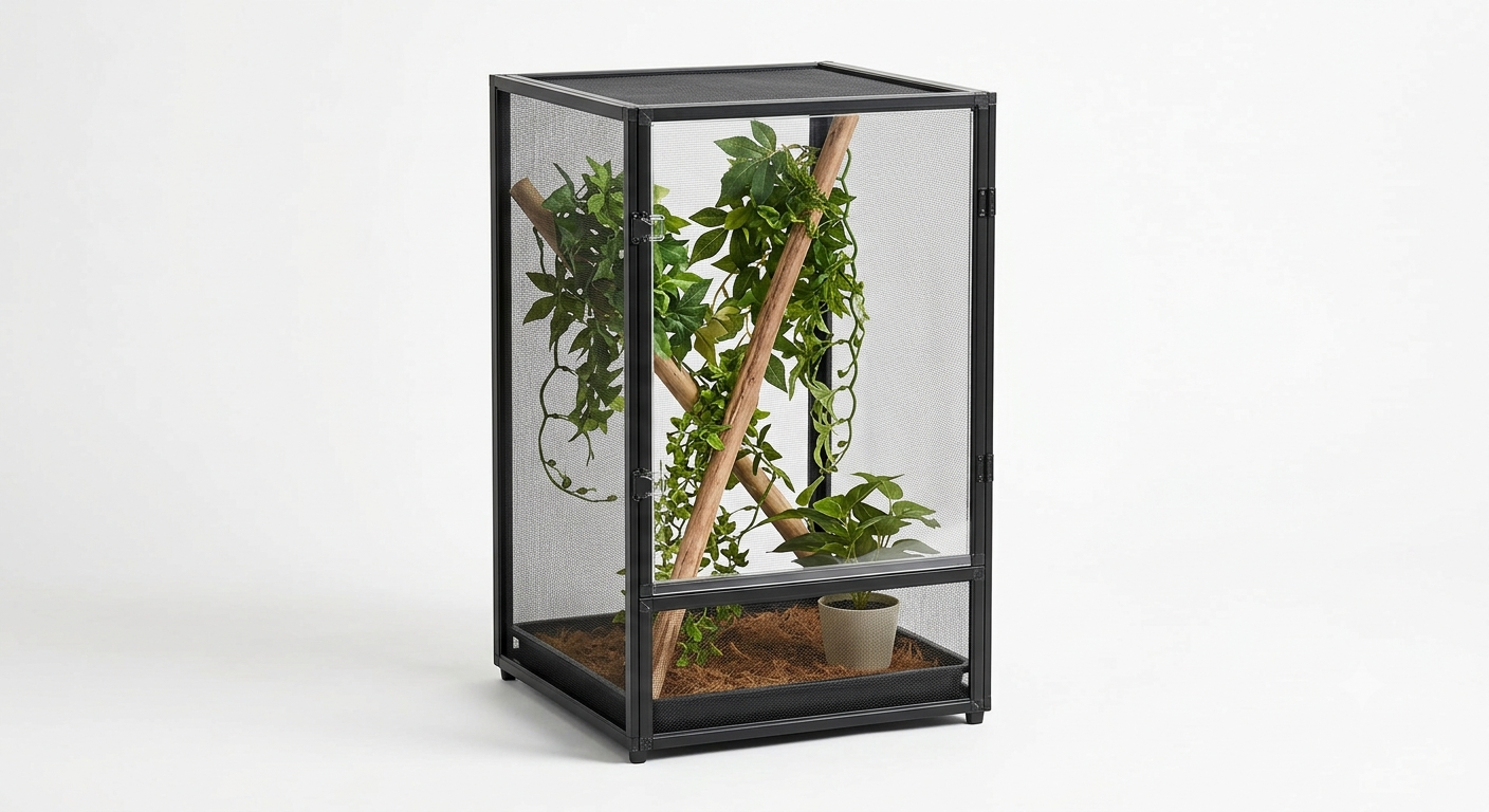 Reptiworks Deluxe Foldable Air Screen Cage - Front Full Open Acrylic Door300*300*450Mm / 11.8"X11.8"X17.7" Including Pvc Tray