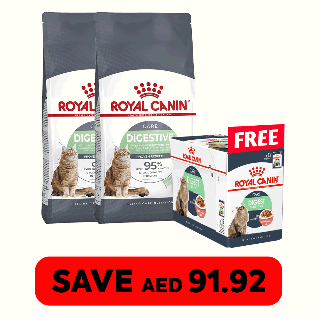 Buy 2 Bags of Royal Canin Feline Care Nutrition Digestive Care 2 KG & Get 12 pouches FREE