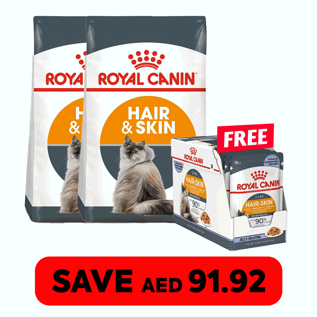 Buy 2 Bags of Royal Canin Feline Care Nutrition Hair & Skin 2 KG & Get 12 pouches FREE
