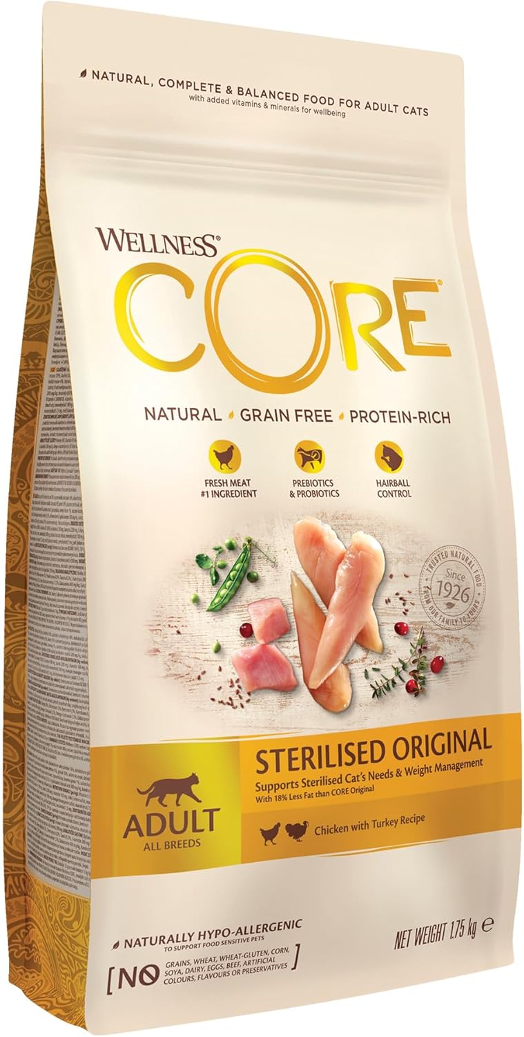 Wellness Core Hypoallergenic Dry Food with Chicken & Turkey for Sterilized Adult Cats 1.75kg