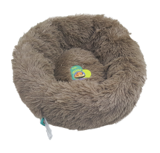 Grizzly Velor Plush Round Bed Dark Beige Small - 50 x 15cm