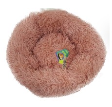Grizzly Velor Plush Round Bed Beige Pink Small - 50 x 15cm