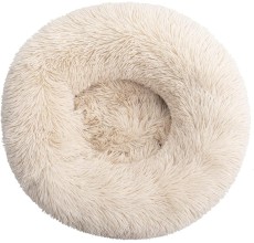 Grizzly Velor Plush Round Bed Cream Small - 50 x 15cm