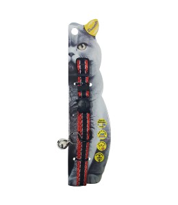 Swooosh Cat On A Runway Nylon Two-Color Reflective Safe Collar - Red