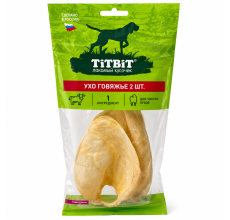 TiTBiT Beef Ear Natural Dog Treat - Single Ingredient Dental Chew for Medium & Large Breeds, 2pcs (60g)