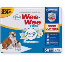Four Paws Wee-Wee Odor Control Pads With Febreze Freshness 150 Ct Bulk Pack Box