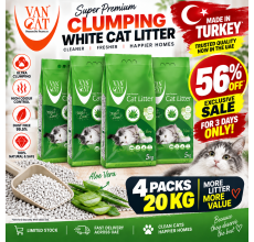 Van Cat White Clumping Bentonite Cat Litter Aloe Vera 5Kg ( PACK OF 4 )