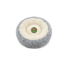 Grizzly Velor Round Plush Grey White Dog Bed Small - 50 x 15cm