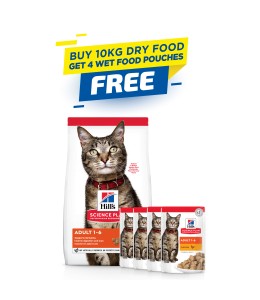 Hill's Science Plan Adult Cat Food with Chicken - 10kg + 4 Wet Food