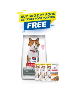 Hill's Science Plan Sterilised Adult Cat Food with Chicken - 3kg + 3 Wet Food