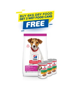 Hill's Science Plan Small & Mini Puppy Food with Chicken - 6kg + 3 Wet Food Cans
