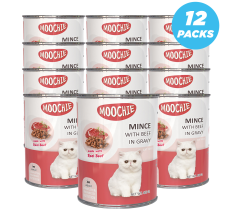 Moochie Mince With Beef In Gravy Cat Wet Food Can 400g Pack of 12