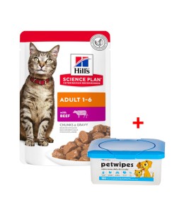 Hill's Science Plan Adult Wet Cat Food Beef Pouches 85g x 12