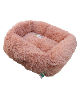 Grizzly Velor Round Plush Beige Pink Dog Bed Small - 50 x 15cm