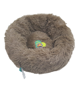 Grizzly Velor Round Plush Dark Beige Dog Bed Small - 50 x 15cm