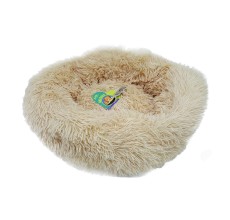 Grizzly Velor Round Plush Light Beige Dog Bed Small - 50 x 15cm