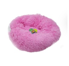 Grizzly Velor Round Plush Pink Dog Bed Small - 50 x 15cm