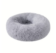 Grizzly Velor Round Plush Grey Dog Bed Small - 50 x 15cm
