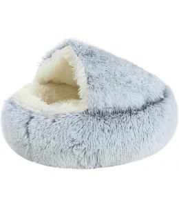 Grizzly Velor Round Plush Grey White Dog Bed Small - 50 x 15cm