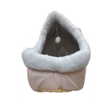 Grizzly Loppy Cat Cave Pink Plush + Cotton Pink Cat Bed - Large 45 x 45 x40cm