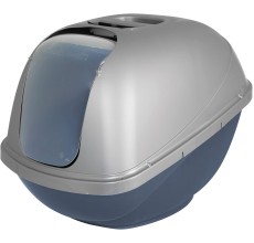 Petmate Basic Hooded Cat Litter Pan, Blue and Silver, Large, 19” x 15” x 14"