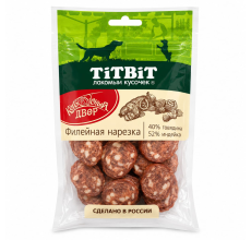 TiTBiT Sausage Yard Fillet Slices - 92% Turkey & Beef Soft Salami-Style Rounds for Dogs, 80g