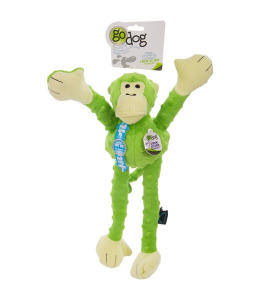 goDog Crazy Tugs Monkeys with Chew Guard Technology Durable Plush Squeaker Dog Toy Green Large