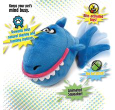 goDog Action Plush Shark Animated Squeaker Dog Toy with Chew Guard Technology