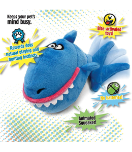 goDog Action Plush Shark Animated Squeaker Dog Toy with Chew Guard Technology