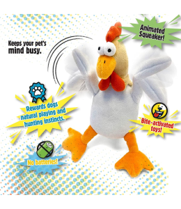 goDog Action Plush Chicken with Chew Guard Technology Animated Squeaker Dog Toy