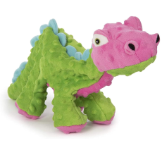 goDog Dinos Spike with Chew Guard Technology Durable Plush Squeaker Dog Toy Green Small