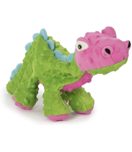 goDog Dinos Spike with Chew Guard Technology Durable Plush Squeaker Dog Toy Green Small