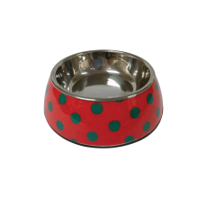 Nutrapet Applique Melamine Round Bowl Red & Blue Polka Small
