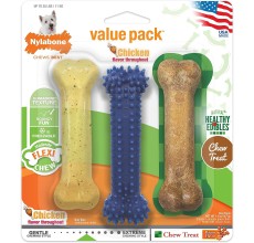 Nylabone Flexi Chew Variety Pack (1 Each Dental Chew / Healthy Edibles Bacon / Flexi Chew Original) Regular Nylon Chews