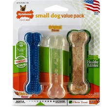 Nylabone Flexi Chew Small Dog Value Pack (1 Each Dental Chew / Healthy Edibles Bacon / Flexi Chew Original) Petite Nylon Chews