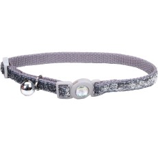 Coastal 3/8" Safe Cat Jewel Buckle Glitter Overlay Collar Silver