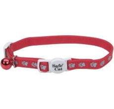 Coastal 3/8" Safe Cat Reflective Snag Proof. Nylon Adj.Break Away Collar Paw Red