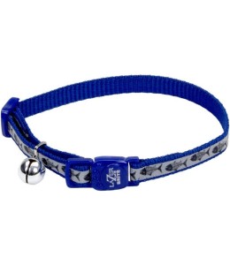 Coastal 3/8in Safe Cat Lazer Black Reflective Adj. Break Away Collar Blue Fish Bone