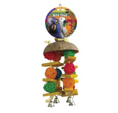 Woodpecker Bird Toy Hawaiin Coconut With Bell 36*14 Cms