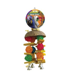 Woodpecker Bird Toy Hawaiin Coconut With Bell 36*14 Cms