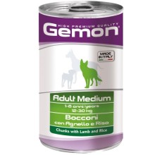 Gemon Dog Wet Food - Chunks Adult Medium with Lamb and Rice 1250gm