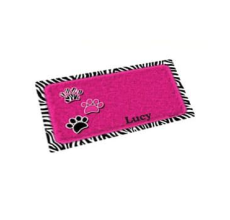 Drymate Pink with 3 Paws Zebra Border Pet Bowl Place Mat 12 x 20 Inches