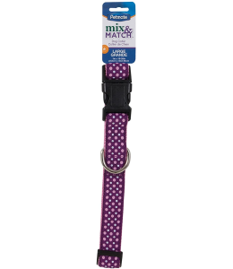 Petmate Aspen Pet Ribbon Overlay Dog Collar 1"X16-26" Dots Pink
