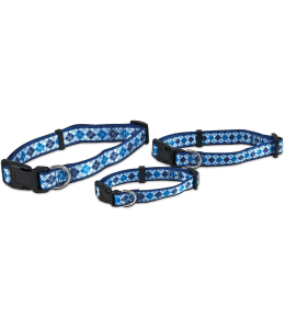 Petmate Aspen Pet Ribbon Overlay Dog Collar 1"X16-26" Harlequin Blue