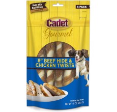 Cadet 6 pk. Large Beef Hide (Rawhide) and Chicken Twists Dog Treats & Chews