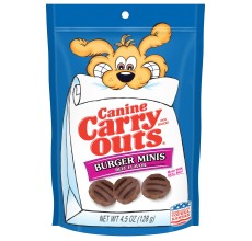 Canine Carry Outs Snacks Burger Minis Beef Flavour Dog Treats 128g - 4.5 oz.