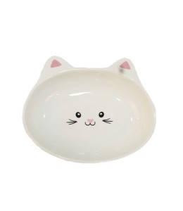 Ceramic kitty Plate Cat Bowl - 15 x 14cm White