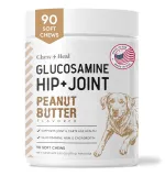 Chew & Heal - Chew + Heal Glucosamine Hip + Joint Peanut Butter Flavored Soft Chew Joint Supplement for Dogs, 90 count- 250gm