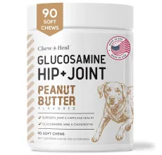 Chew & Heal - Chew + Heal Glucosamine Hip + Joint Peanut Butter Flavored Soft Chew Joint Supplement for Dogs, 90 count- 250gm