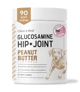Chew & Heal - Chew + Heal Glucosamine Hip + Joint Peanut Butter Flavored Soft Chew Joint Supplement for Dogs, 90 count- 250gm
